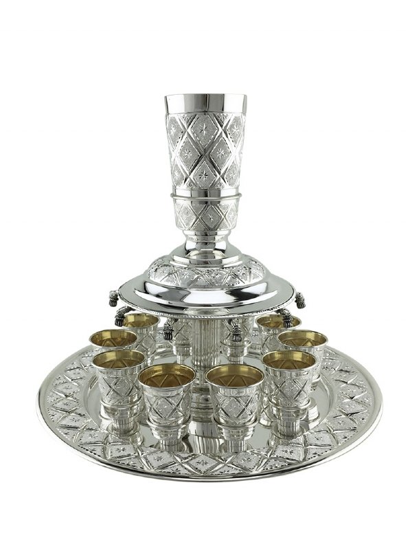 10 Cups Hadad Sterling Silver Diamond Wine Fountain 
