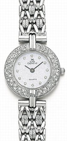 14K White Gold Women's Round Diamond Watch - Euro Geneve