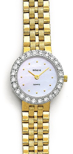Euro Geneve Watch - Solid 14K Gold & Diamond Watch with Diamond Bezel