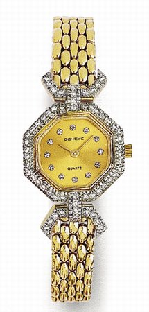 14K Yellow Gold Ocatagon Ladies Diamond Watch - Geneve Euro