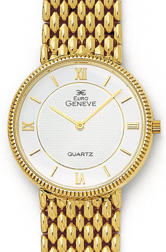 Euro Geneve 14K Yellow Gold Round White Dial Mens Watch