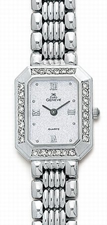 Euro Geneve 14k White Gold Rectangle watch with diamond bezel