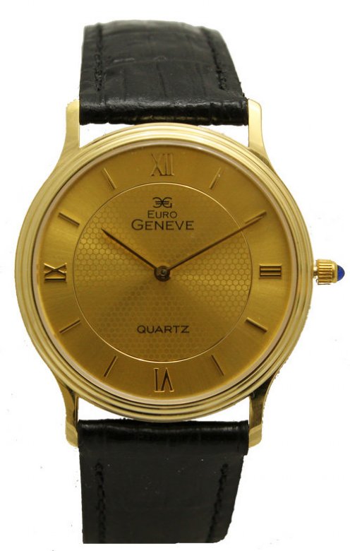 Euro Geneve 14K Gold Watch with Leather Strap