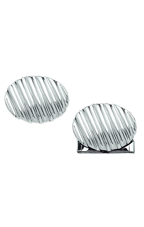 Oval White Gold Cufflinks With Diagonal Lines