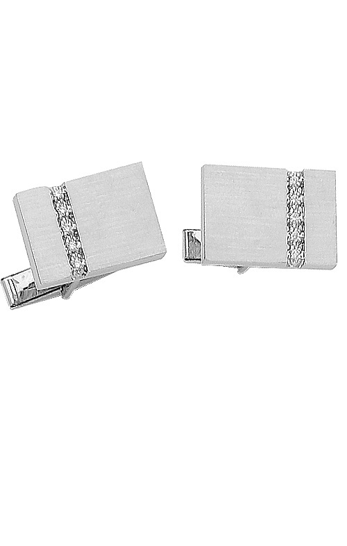 Rectangle White Gold Cufflinks with Row of Diamonds