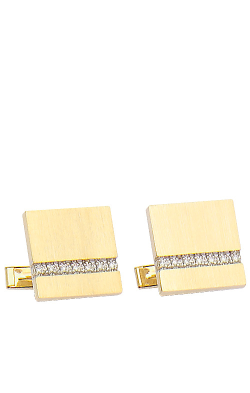 Brushed Yellow Gold Cufflinks with Row of Diamonds