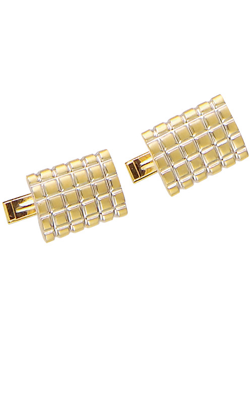 Yellow Gold Grid Cuff Links with White Gold Lines