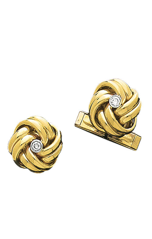 14K Yellow Gold Solid Love Knot Cufflinks With Center Diamond-86703