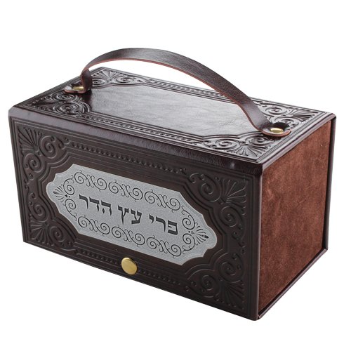 Leather Like Etrog Box With Laser Cut Silver Plate