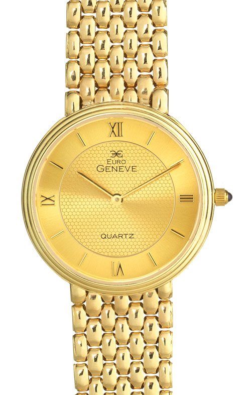 Euro Geneve 14K Yellow Gold Mens Round Watch With Link Band