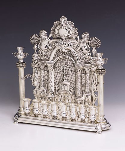 Hazorfim Lions Sterling Silver Menorah - 16"