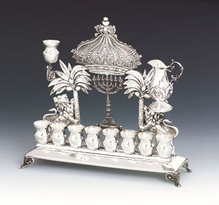 Hazorfim Lions Backwall Sterling Silver Menorah - 9"