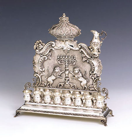 Hazorfim Lions Sterling Silver Backwall Menorah - 12"