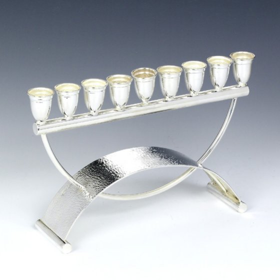 Hazorfim Hammered Keshet Silver Menorah - 7"