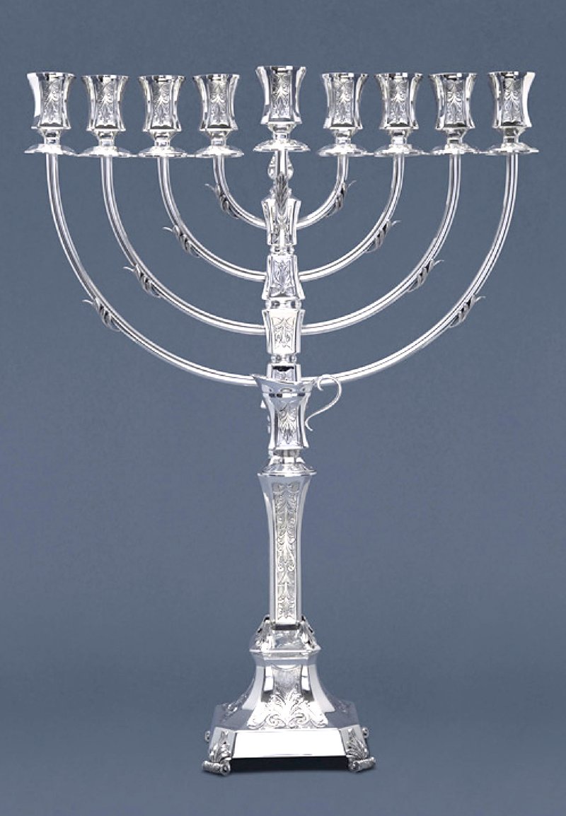 Hazorfim Neora Large Decorated Sterling Silver Menorah  - 29"