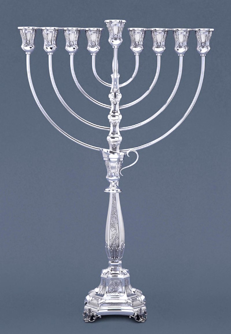 Hazorfim Bakio Decorated Smooth Branch Sterling Silver Menorah - 22"