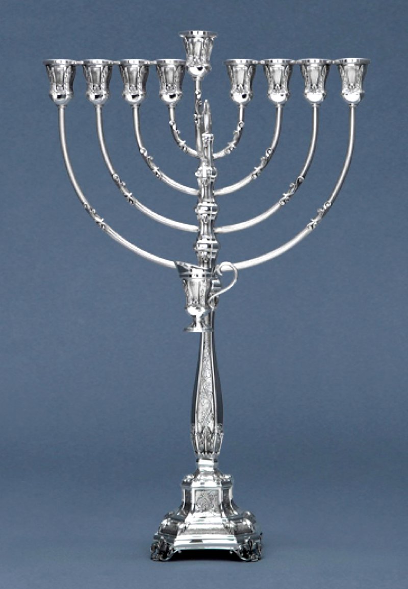 Hazorfim Bakio Decorated Sterling Silver Menorah - 22"