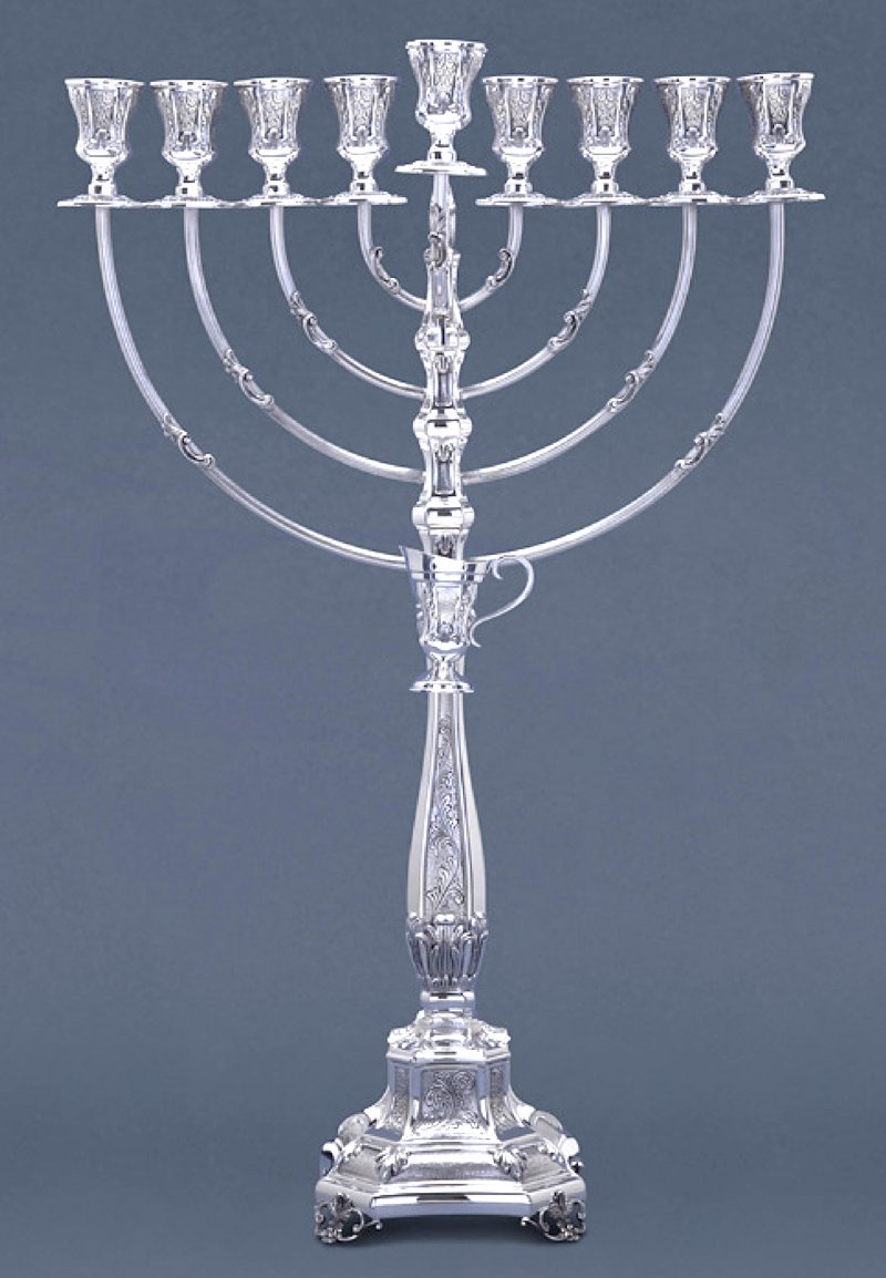 Hazorfim Bakio Large Decorated Sterling Silver Menorah - 24"