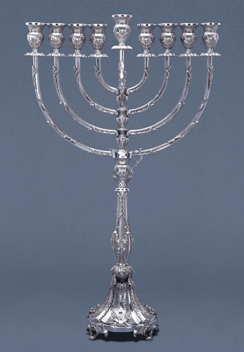 Hazorfim Bellino Tuscana Sterling Silver Menorah With Leaf Decorated Branches - 25"