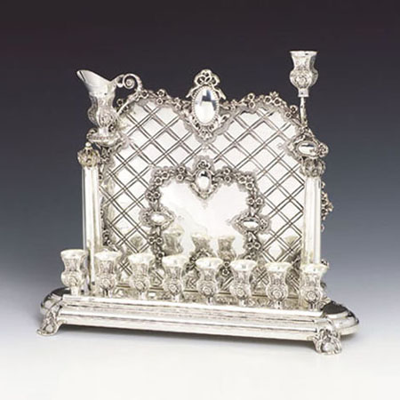 Hazorfim King Mirror Silver Backwall Menorah - 14"