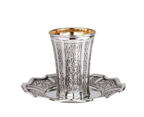 Hammered Italy Sterling Silver Kiddush Cup Set
