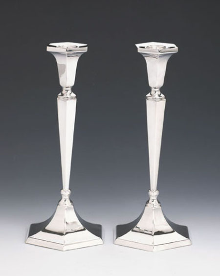 Hazorfim  Hexagon Sterling Silver Candlesticks - 10"