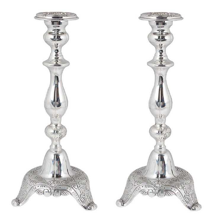 Hazorfim Lubavitch Silver Candlesticks - 8"