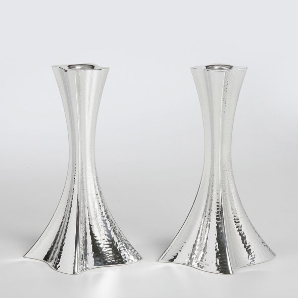 Hazorfim Bolero Hammered Small  Silver Candlesticks - 6"