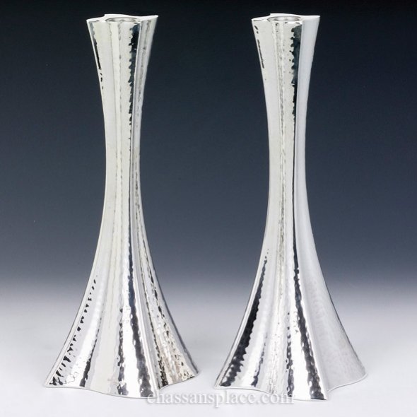 Hazorfim Bolero Hammered Silver Candlesticks - 9"