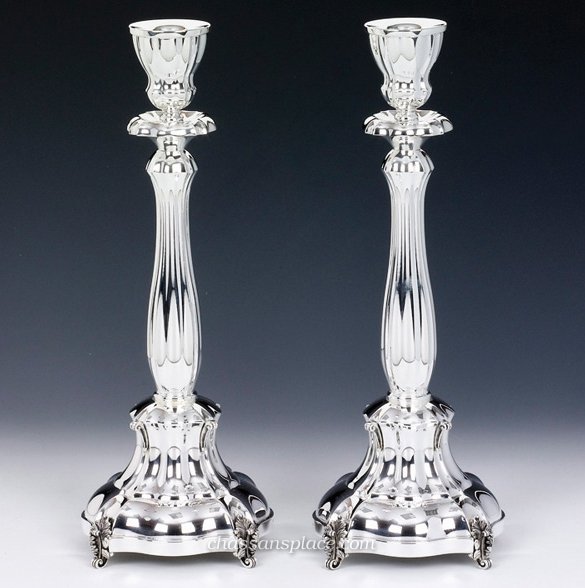 Hazorfim Bellagio Smooth Silver Candlesticks - 15"