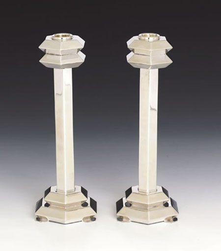 Hazorfim Hexagon Silver Candlesticks - 11"