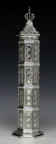 Sterling Silver Megillah Case Ocatagon Diamond Flowers