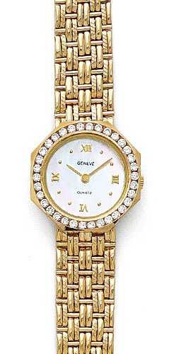 Euro Geneve Women's Watch - Solid 14K Gold and Channel Set Diamonds