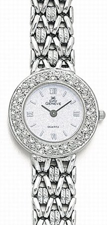 14K White Gold Ladies Diamond Watch - Geneve Euro