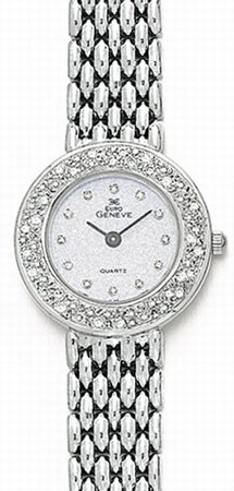 14K White Gold Ladies Diamond Watch - Geneve Euro