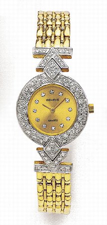 14K Yellow Gold Ladies Diamond Watch - Geneve Euro