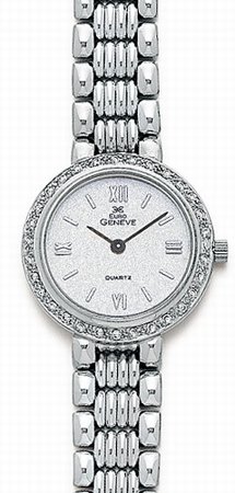 14K White Gold Ladies Diamond Watch - Geneve Euro