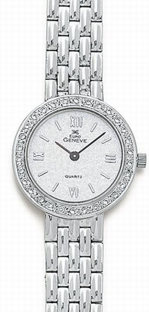 14K White Gold Ladies Diamond Watch - Geneve Euro