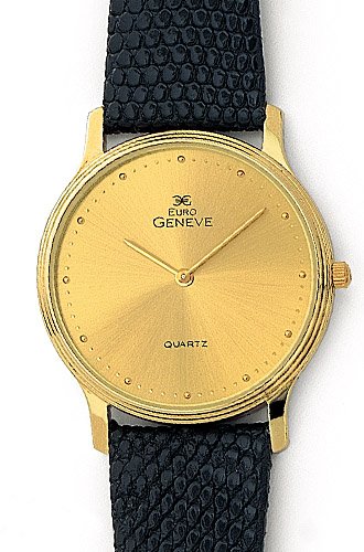 14K Gold Watch with Leather Band - Euro Geneve