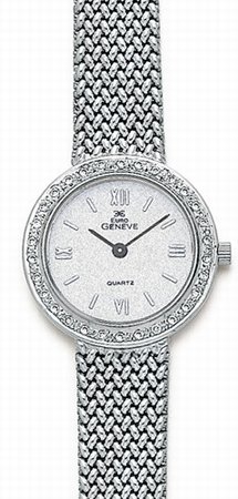 14K White Gold Ladies Diamond Watch - Geneve Euro