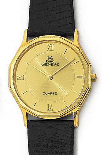 Euro Geneve Men's Watch - 14K Gold with Leather Band