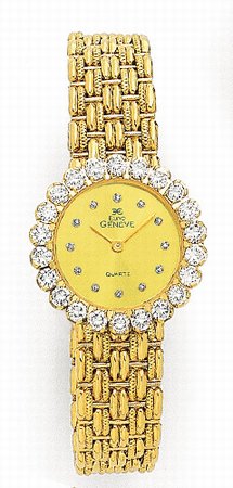 14K Yellow Gold Ladies Diamond Watch - Geneve Euro