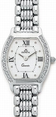 14K White Gold Ladies Diamond Watch - Geneve Euro