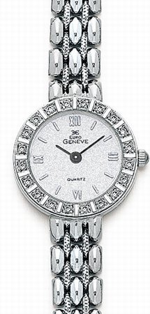 14K White Gold Ladies Diamond Watch - Geneve Euro