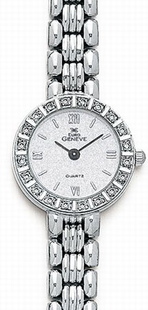 14K White Gold Ladies Diamond Watch - Geneve Euro