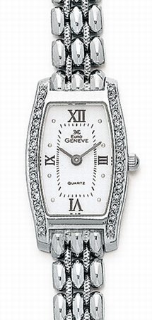 14K White Gold Ladies Diamond Watch - Geneve Euro