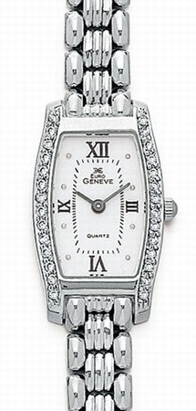 14K White Gold Ladies Diamond Watch - Geneve Euro