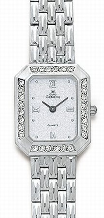 14K White Gold Ladies Diamond Watch - Geneve Euro