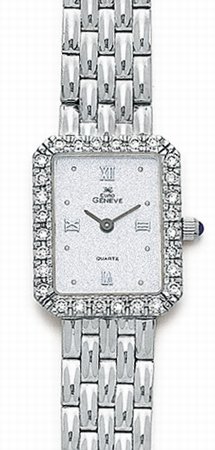 14K White Gold Ladies Diamond Watch - Geneve Euro