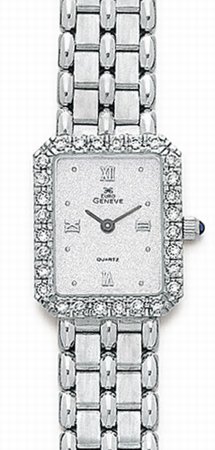 14K White Gold Ladies Diamond Watch - Geneve Euro